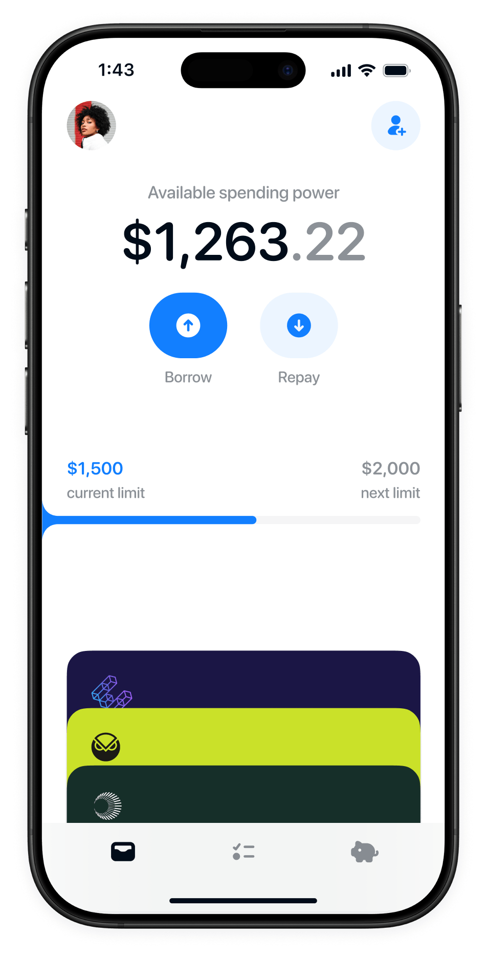 Hand holding phone showing Letspay app